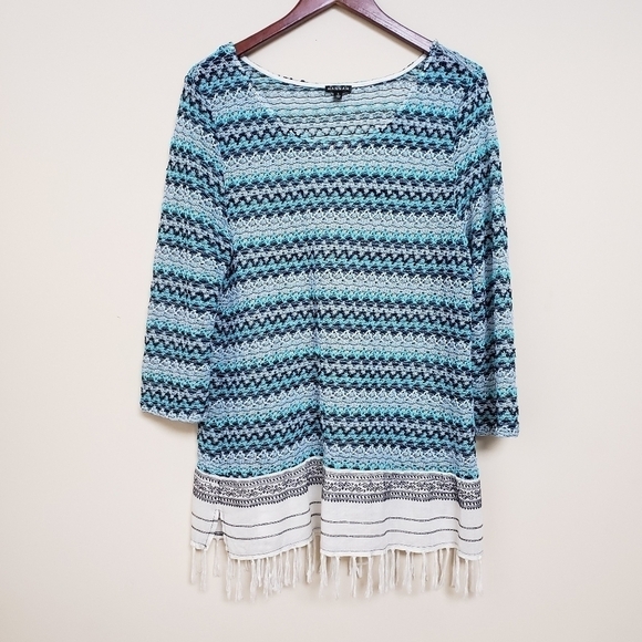 HANNAH Blue Fringe Blouse - Picture 1 of 6